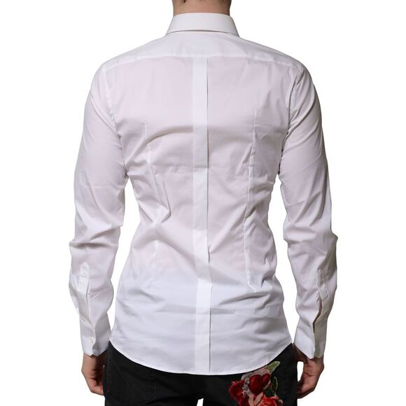 Dolce & Gabbana White Cotton GOLD Long Sleeves Formal Men's Shirt